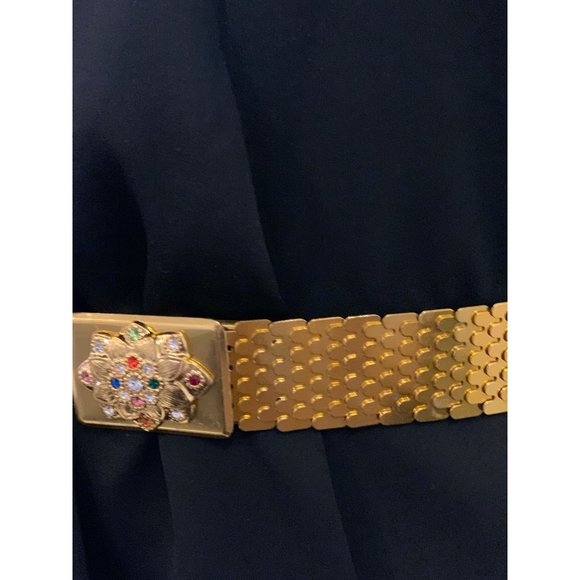 24"-26" Inch Vintage 1980's Rhinestone Gold Fish Scale Belt - Picture 3 of 6
